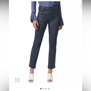 PAIGE Cindy Coated High Rise Ankle Slim Straight Jeans in Royal Navy Luxe 32